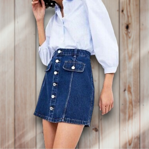 Zara Dresses & Skirts - ✨ Zara Authentic Denim Button Down High Rise Blue Jean Skirt